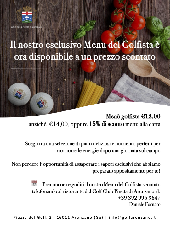 Menu Golfista Golf Arenzano